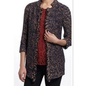 Sparrow Anthropologie‎ Cardigan Sweater Large Navy Knit Open Fringe Linen Wool